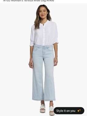 NYDJ Light Wash Wide Leg Ankle Jeans - Pale Blue